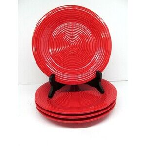 Certified International Metro Red Salad Plate Embossed Ring  8 3/4"  Bundle of 4
